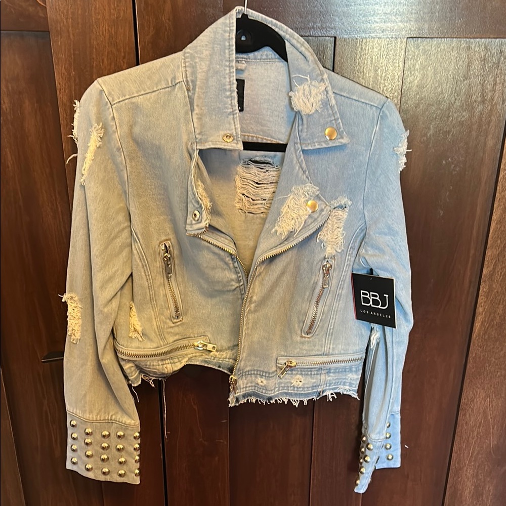 Women's Distressed Denim Jacket - Light Blue
